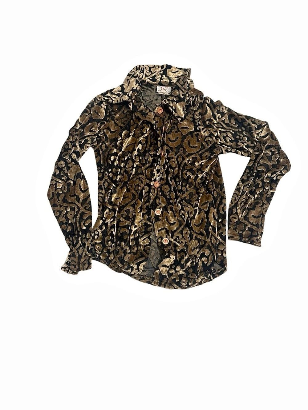 Carol Women's Abstract Button Down Shirt in Black & Brown Like New